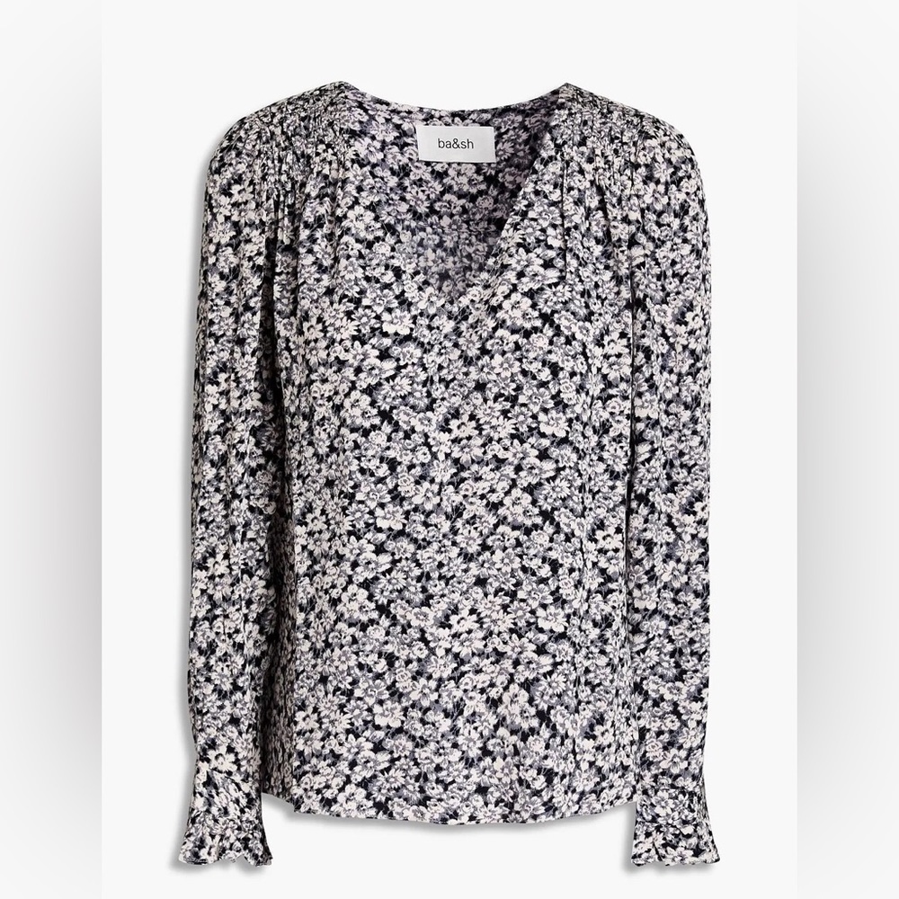 BA&SH Floral Print Long Sleeve Crepe Blouse Feminine Ruffles